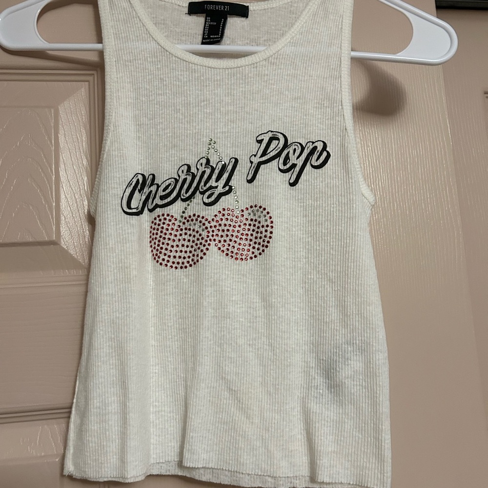 Forever 21 Cream Cherry Pop Muscle Tee